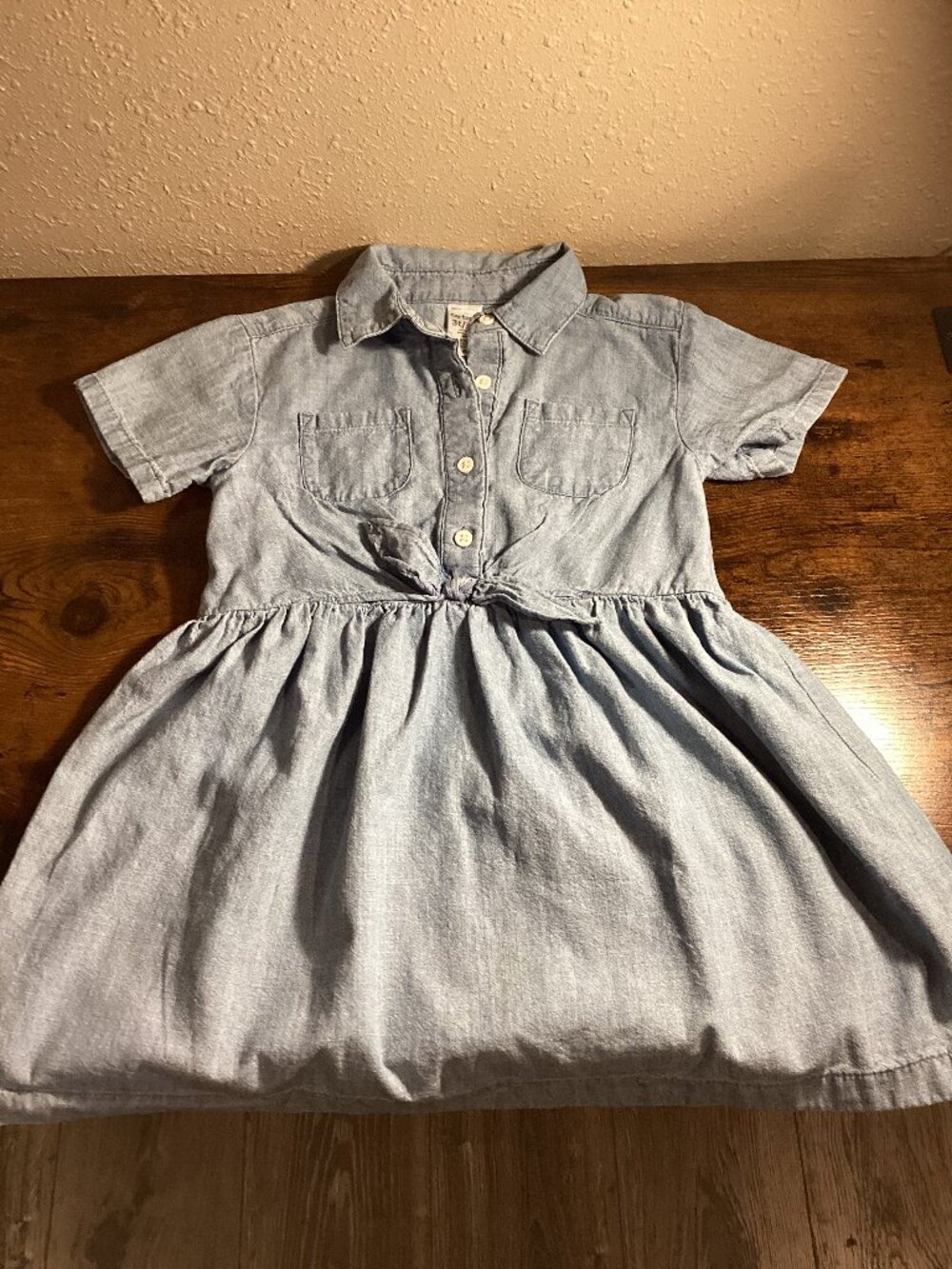Girls Light Wash Chambray Denim Shirt Dress with Tie Front – Size 3T